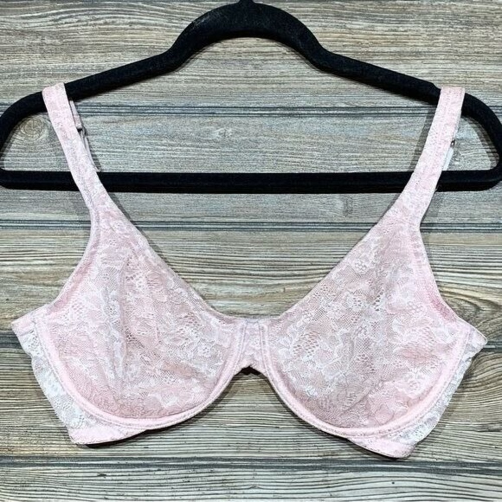 Ambrielle Full Figure Bra Womens Size 36D Pink Lace Underwire Support Unlined